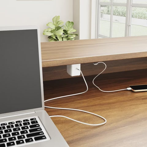 office desk with cable box