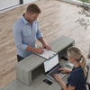 Video showing Modern Luxury Reception Desk with Tufted LED Ambient Lighting, and Dual-Level Countertop