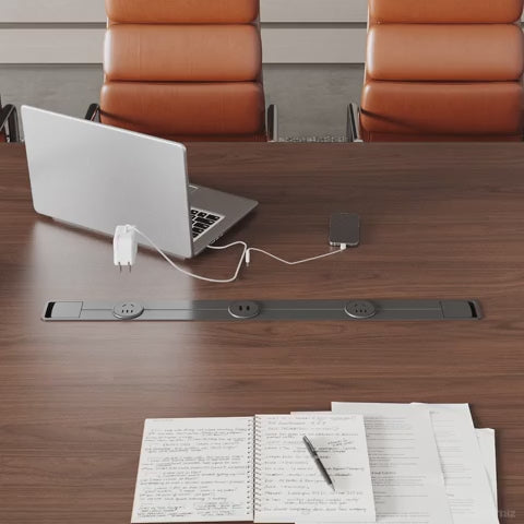 meeting table with dual rail outlets