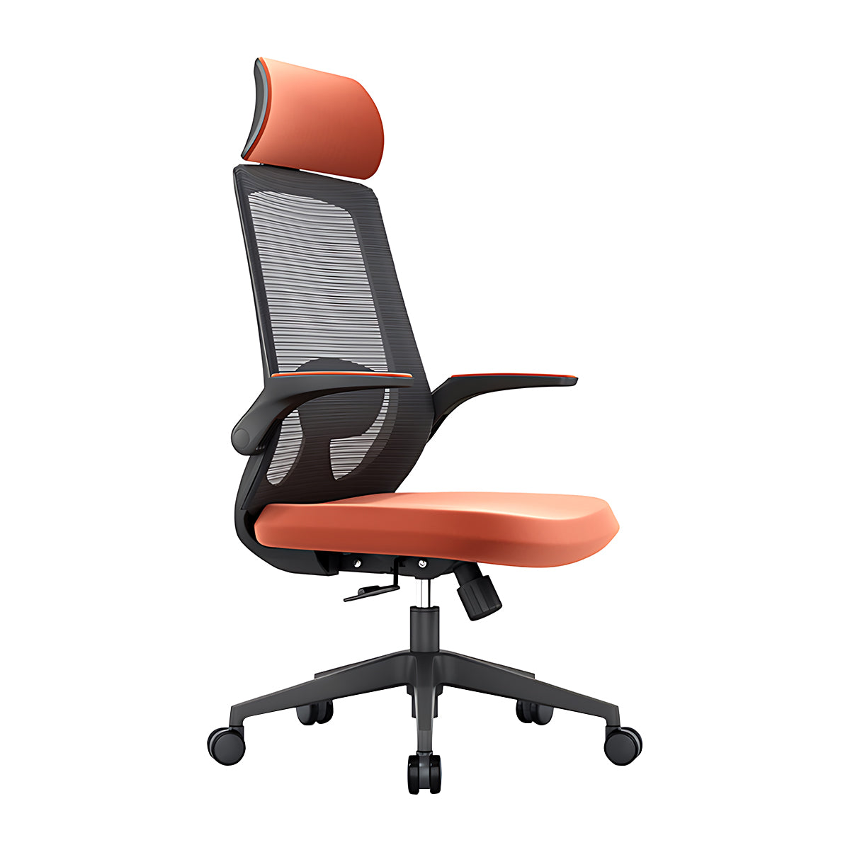Office Chair, Orange With Headrest L26" × W26" × H52", Orange finish, for office workstation, office furniture