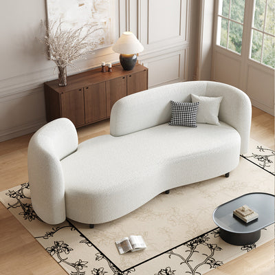 Curved Sofa 70 in Wide in Sherpa with Wood Frame