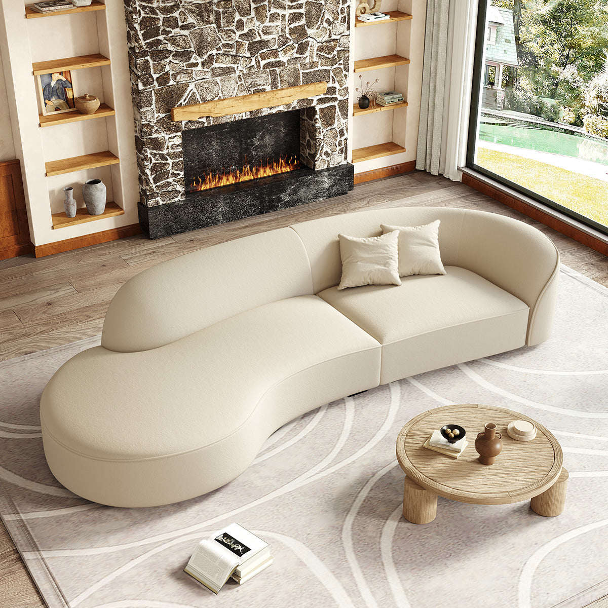 Curved Sectional Sofa with Solid Wood Frame for 4-6 People for modern office workspace