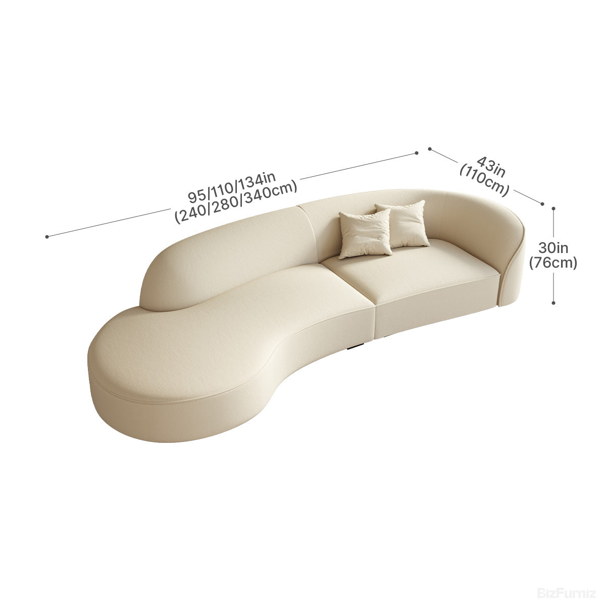 Curved Sectional Sofa with Solid Wood Frame for 4-6 People product view 4