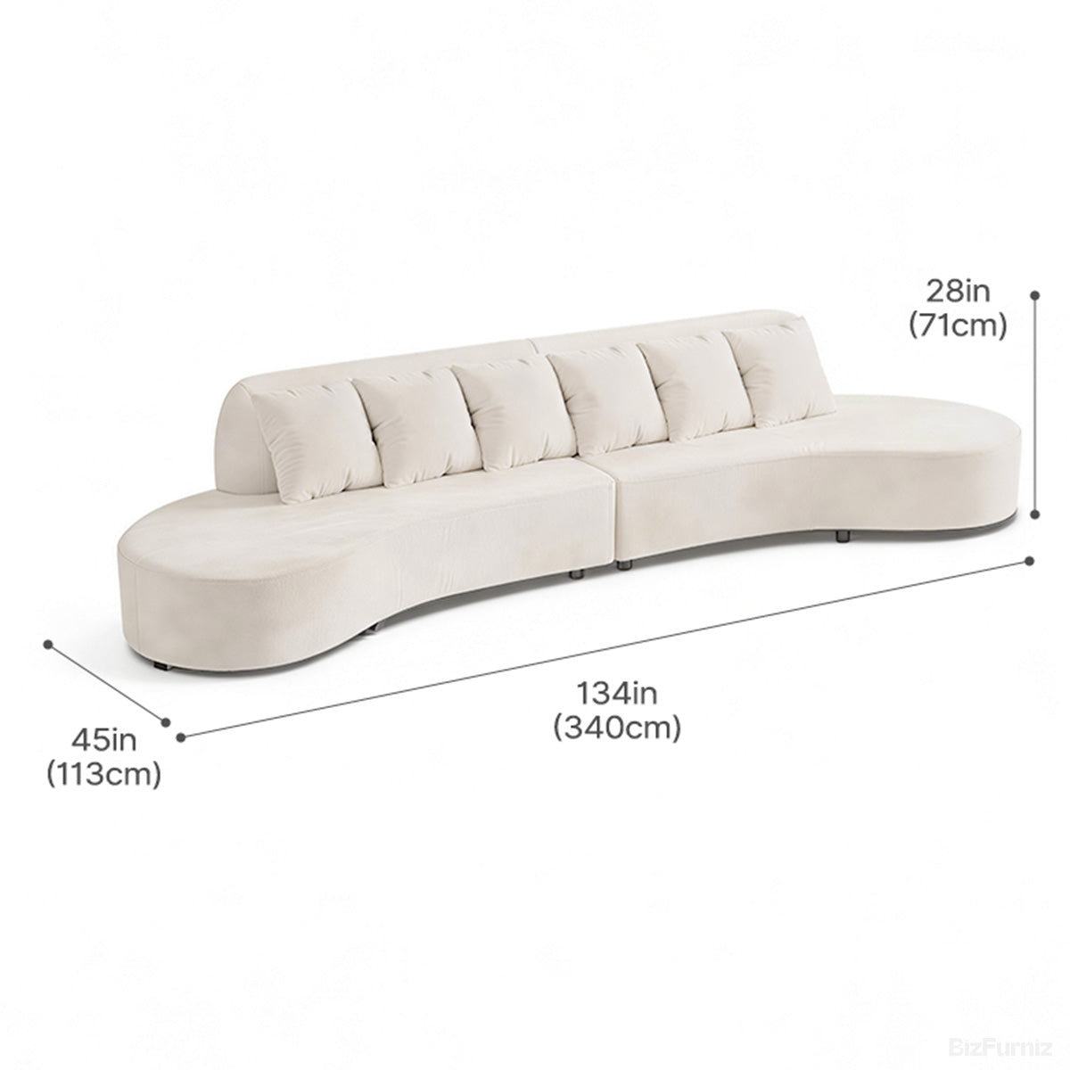 134" Upholstered Crescent Sofa with Solid Wood Frame for 5-6 People product view 2