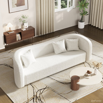 Straight Boucle Sofa 91 in Wide with Wave Back