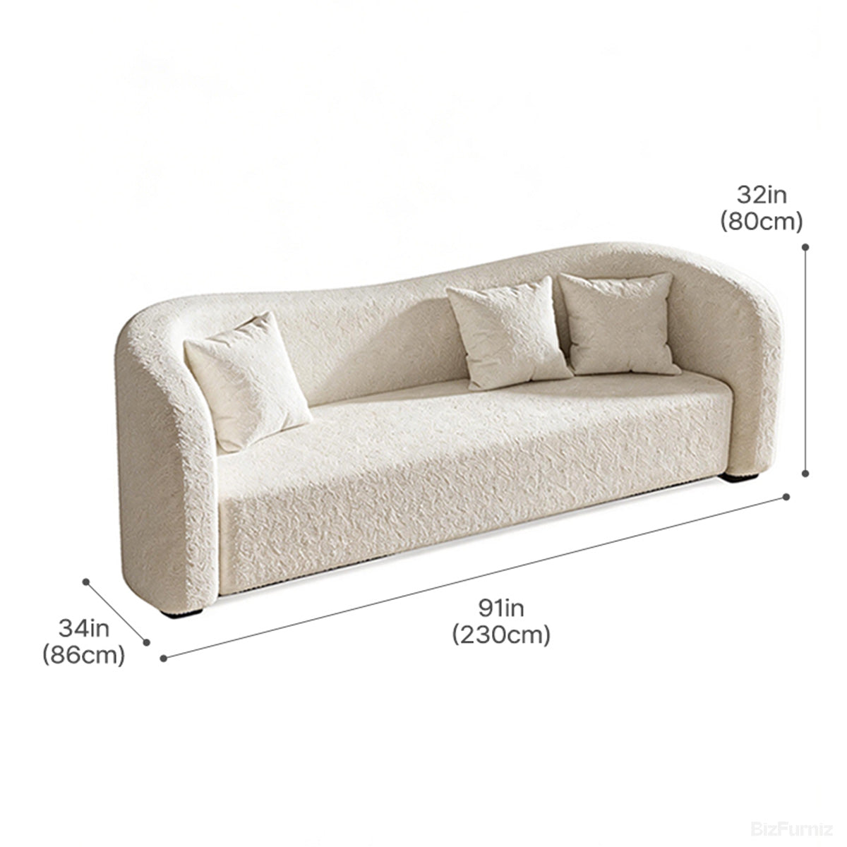 91" Straight Sofa with Soft Fabric and Solid Wood Frame for 3-4 People product view 2