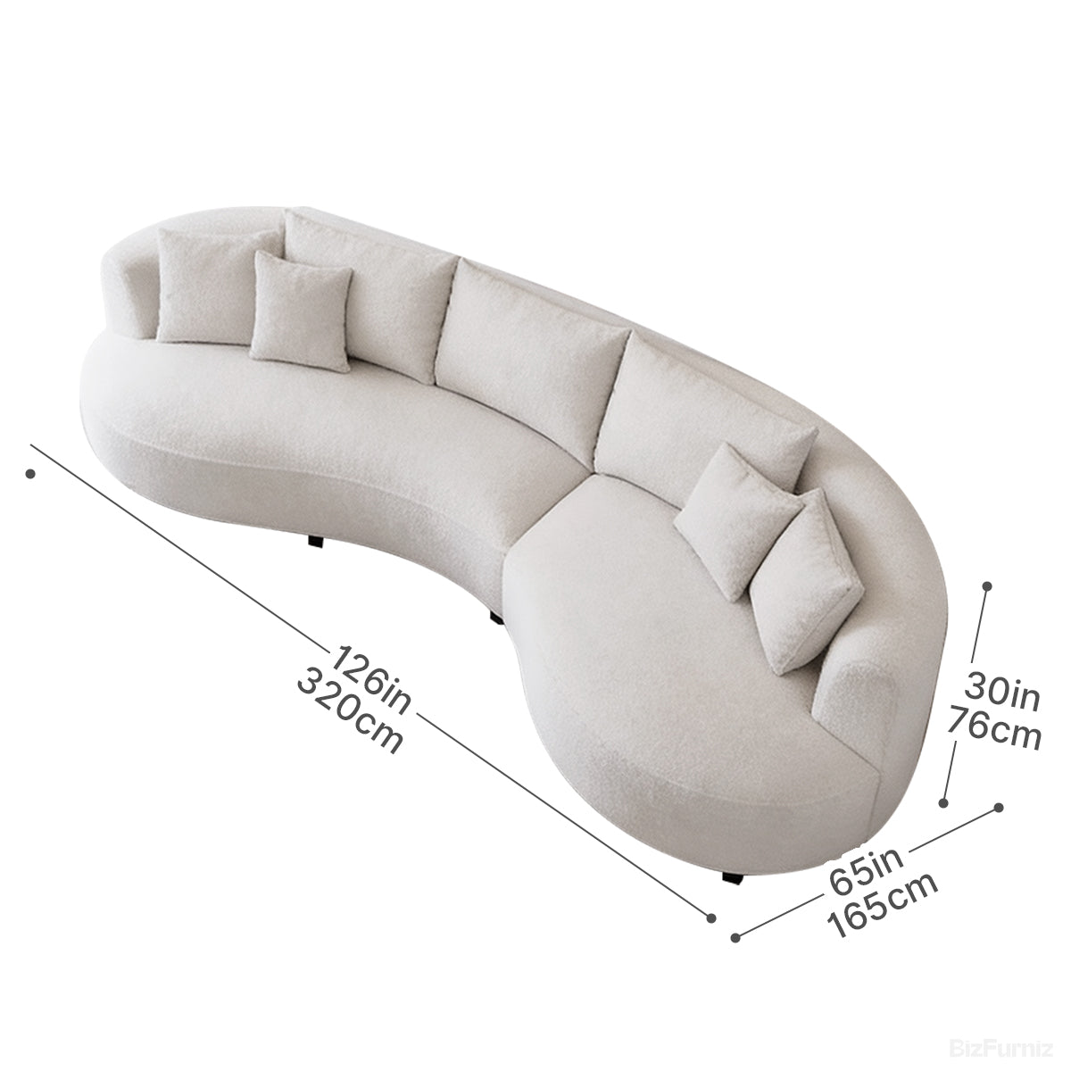 126" Curved Sectional Sofa with Solid Wood Frame and Cloud-Soft Padding for 4-6 People product view 5