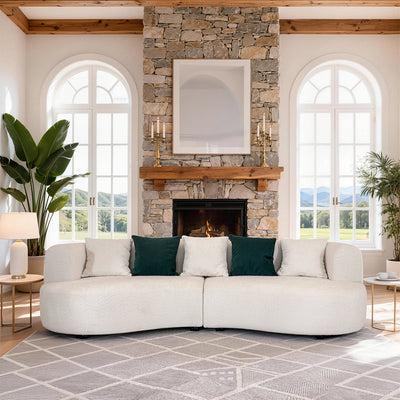 Curved Lamb Wool Sofa 104 in Wide, Curved Back
