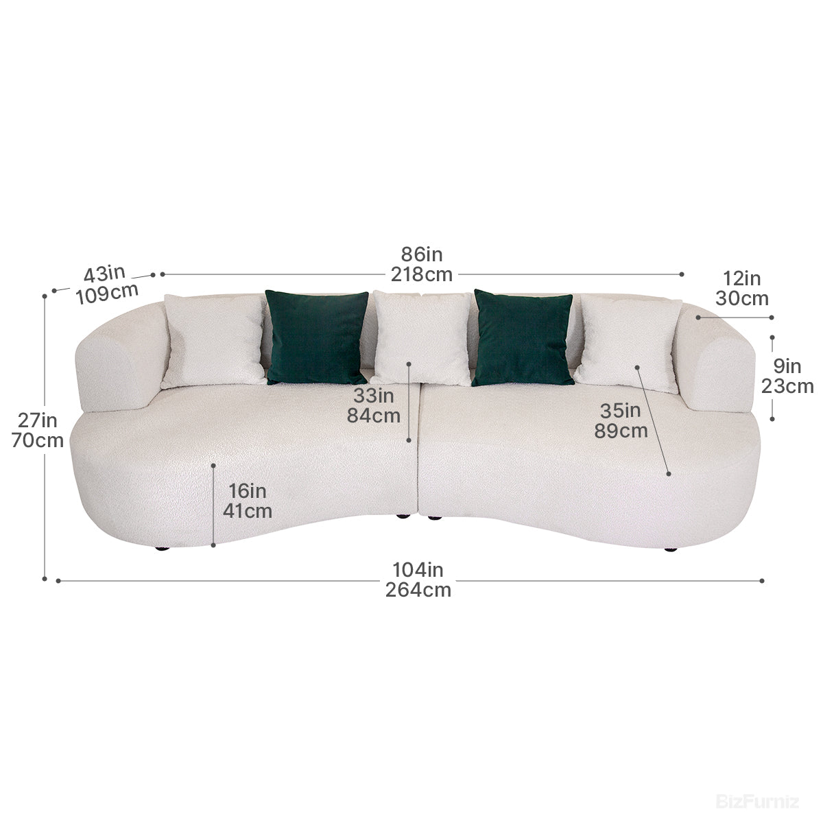 104" Curve Sofa with Soft Cushion and Solid Wood Frame product view 5