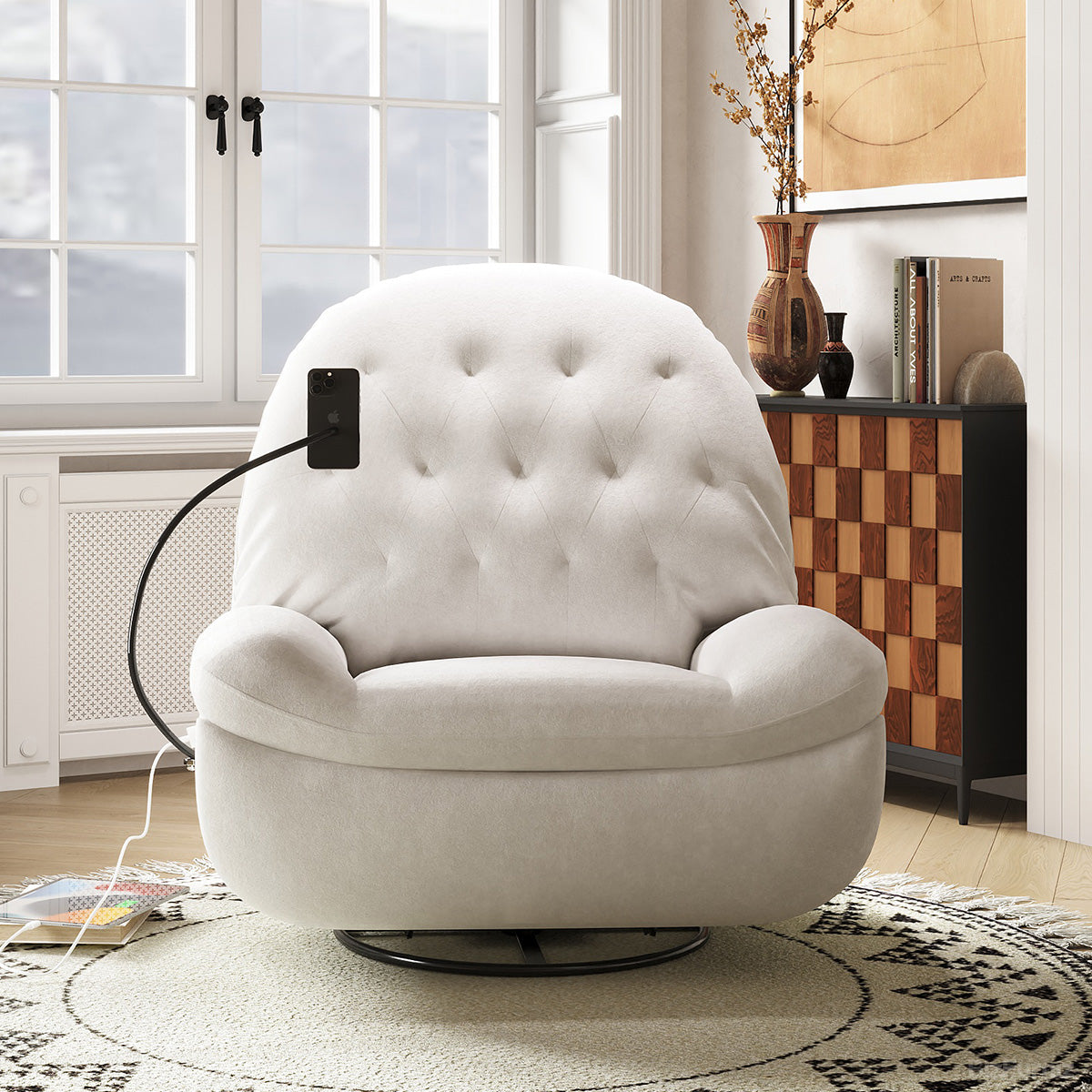 Suede Power Recliner 42 in Wide with Swivel Base