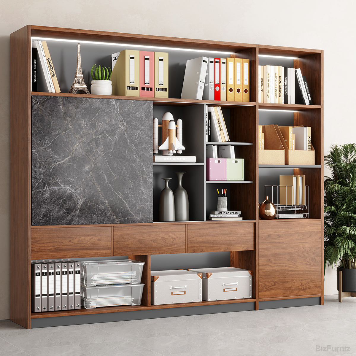 95" Modern Multi-Zone Bookshelf, All-in-One Storage Cabinet for Home and Offices product view 3