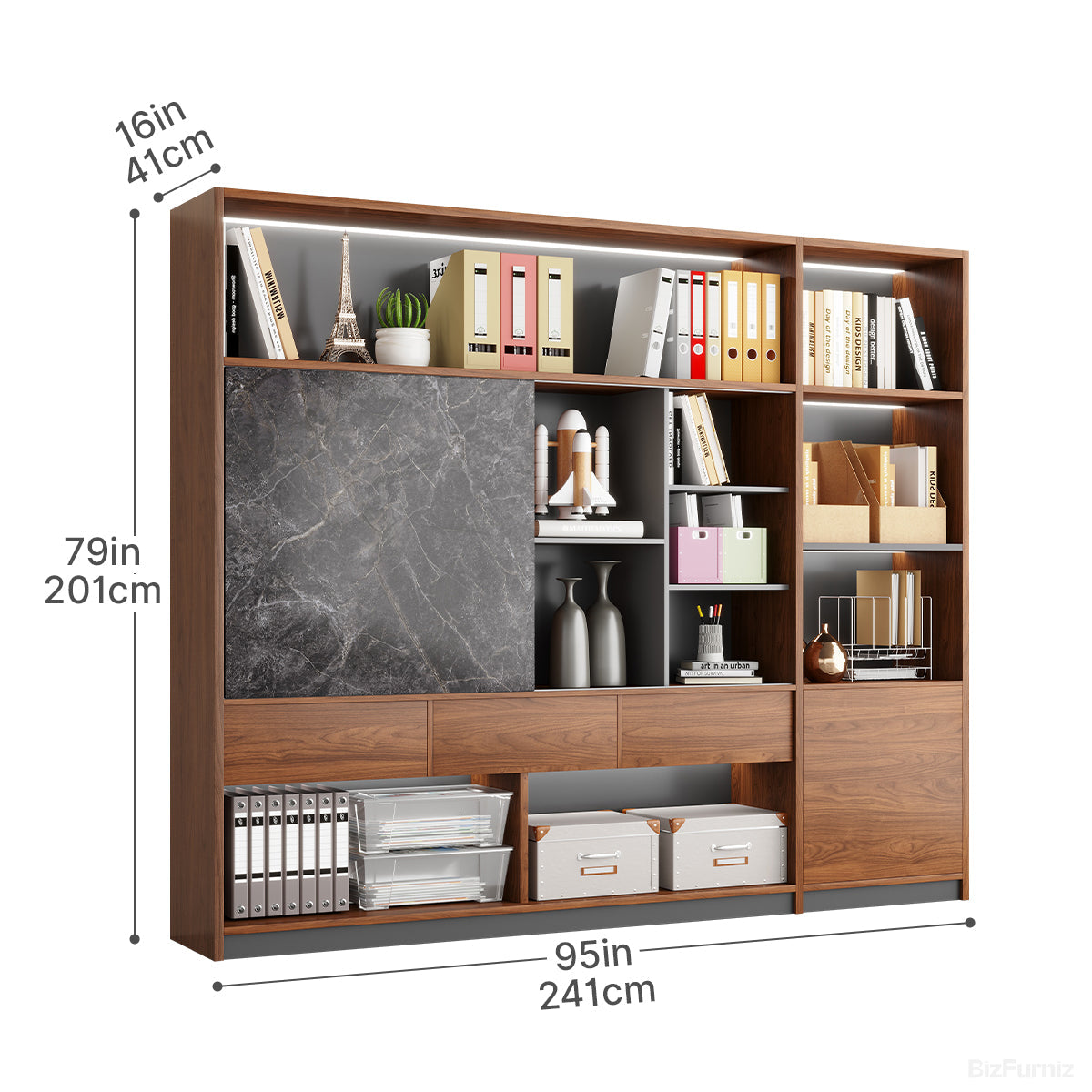 95" Modern Multi-Zone Bookshelf, All-in-One Storage Cabinet for Home and Offices product view 5