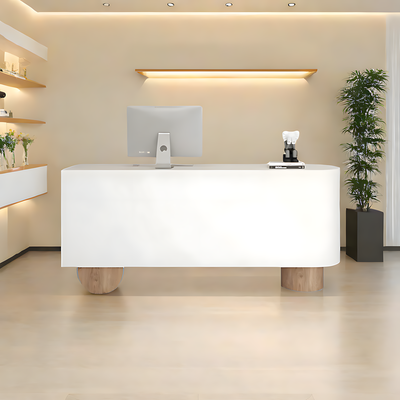 Maple Reception Desk 39–118 in Wide with Cabinet