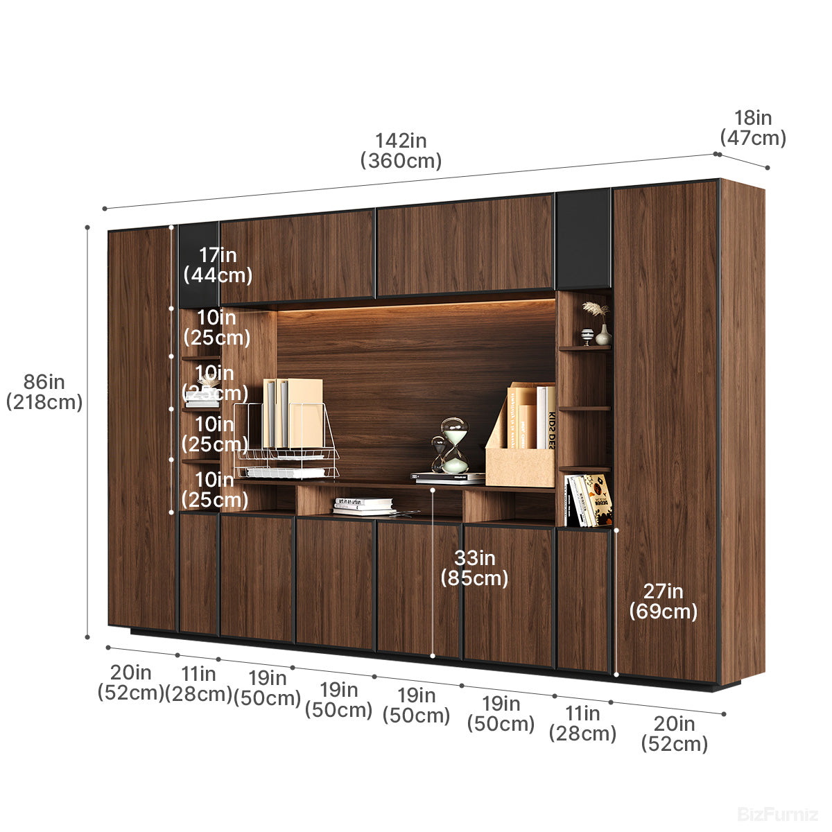 142-inch Modern Filing Cabinet with LED Light for Executive and Manager Offices product view 6