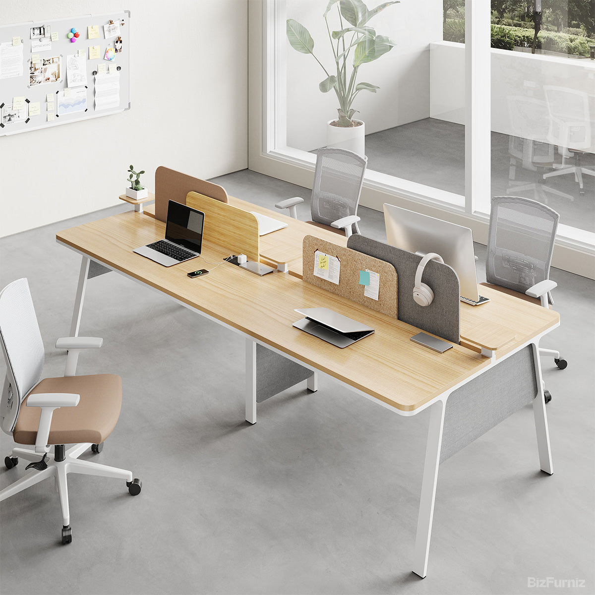 110-inch 4-person Office Desk with Partition and Cable Management for modern office workspace