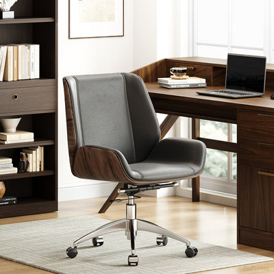 Walnut-Back Executive Chair in Black PU Leather