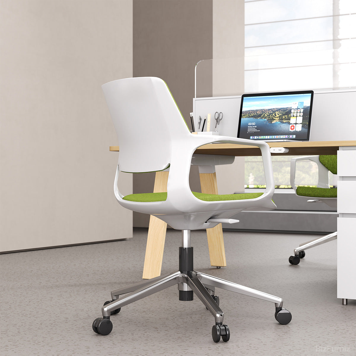 White and Lime Office Chair - Contemporary Ergonomics for the Modern Workspace product view 3