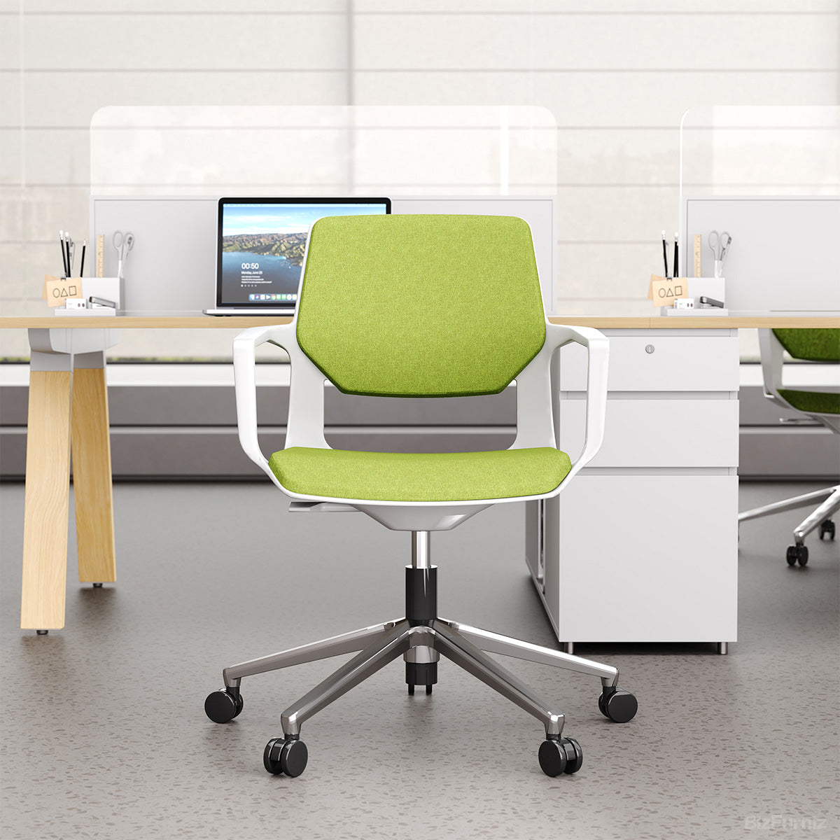 White and Lime Office Chair - Contemporary Ergonomics for the Modern Workspace product view 2